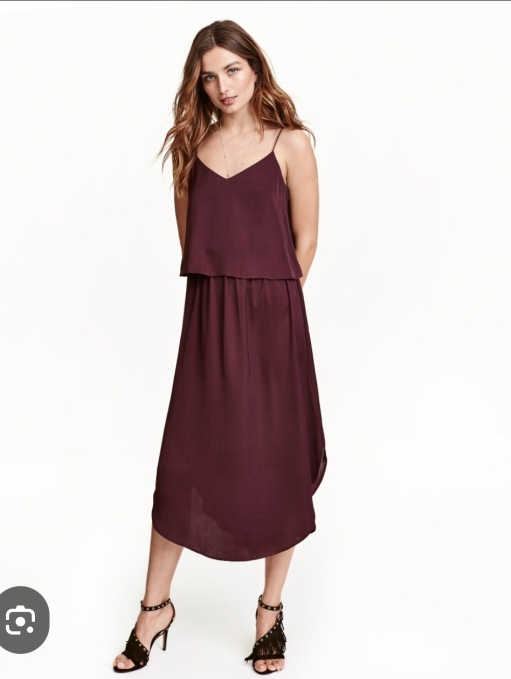 H&M Burgundy Layered Cami Midi Dress | Sleeveless Slip Dress | Size 14